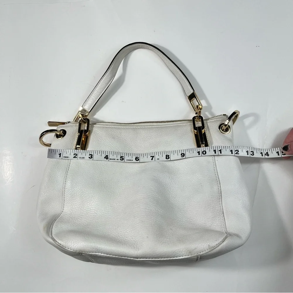 Michael Kors Brooke White Pebbled Leather Shoulder Bag Gold Hardware Medium